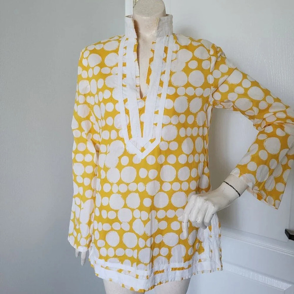 Michael  by Michael Kors tunic top Yellow White Circle Print Tunic MEDIUM - Picture 1 of 11